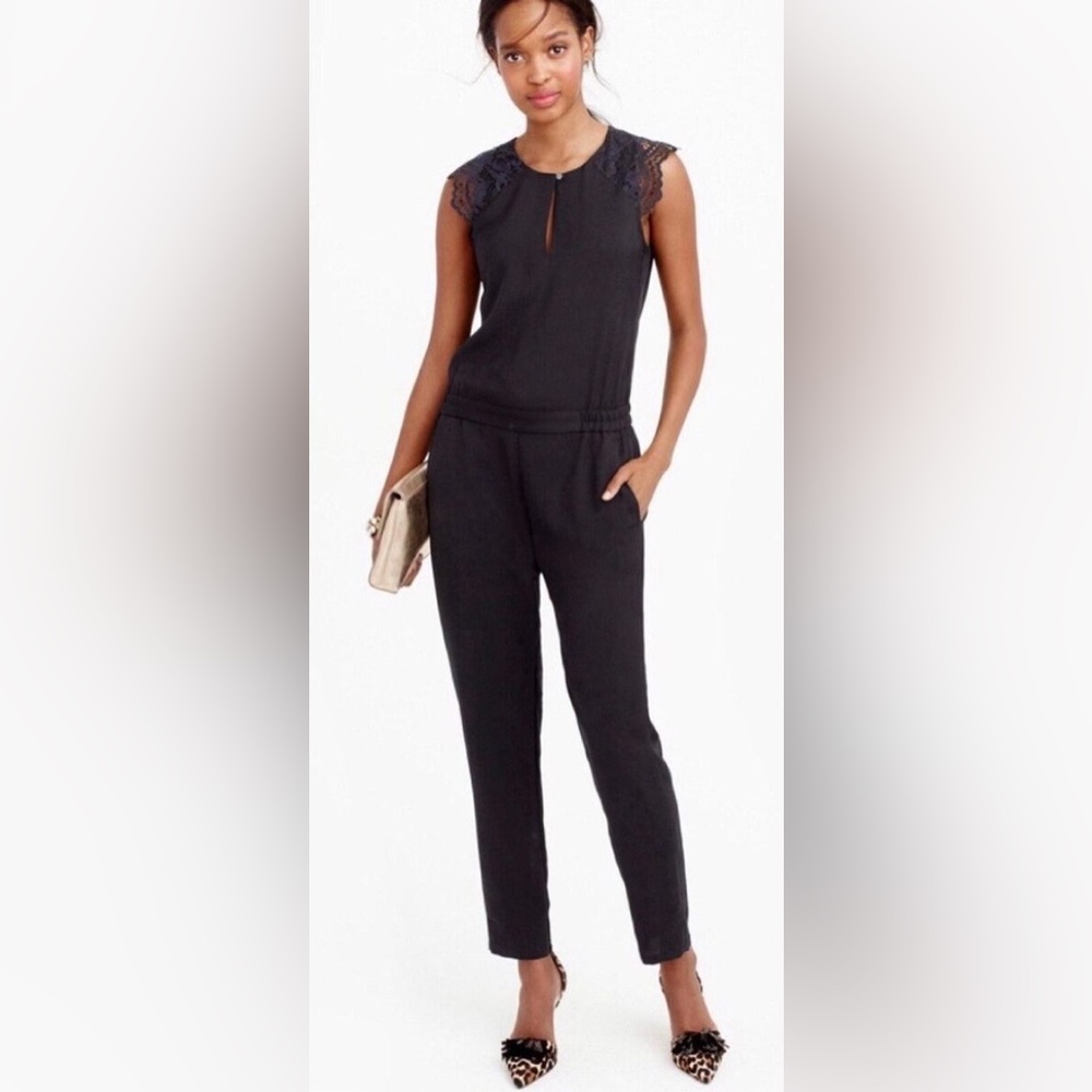 J. Crew Drapey Oxford Lace Cap Sleeve Jumpsuit🖤